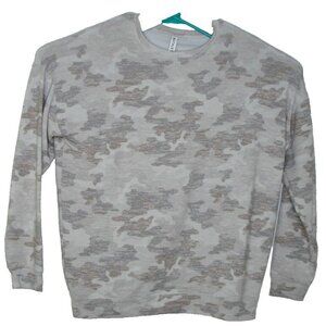 Athleta Womens Sz Med Gray Camo Pullover Sweatshirt Workout Athletic Modal Soft